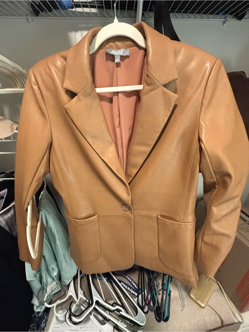 Neutral Tan Leather Blazer Jacket